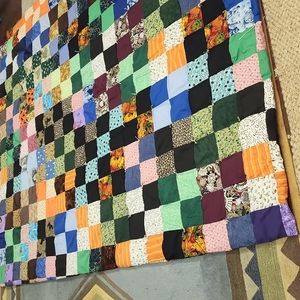 Amish home made patch work hand knotted quilt just beautiful